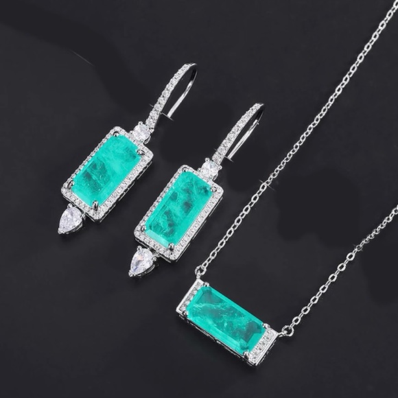 ✨Dainty Paraiba Tourmaline Drop Earring & Necklace Set ✨ - Picture 4 of 8